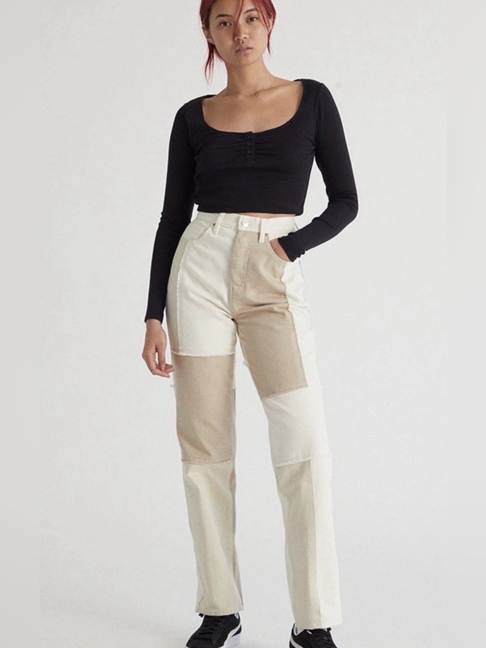 PacSun - Tan Patchwork Dad Jean Straight Leg Jeans - sz 28